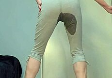 Blonde does striptease and rips pants off