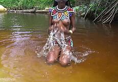 zulu tribe girl shows perfect natural tits in forest