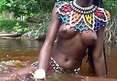 zulu tribe girl shows perfect natural tits in forest