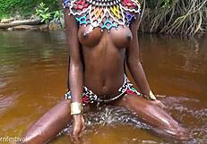 zulu tribe girl shows perfect natural tits in forest
