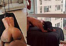 Family taboo stepmom receives massage by her stepson with risky cum