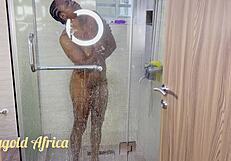 Black Girl Shows Her Big Pussy Lips In Shower With New Vibrator Toy