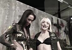 when the blonde is done sucking the brunettes small 18+ tits she fucks two horny guys