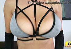 big tits milf milking tits in acsamite gloves and sexy bra