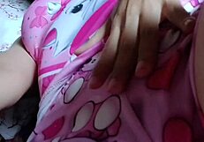 college girl rubs vagina with pink shorts