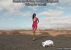 Hotkinkyjo in red dress take big bottle in ass & anal prolapse at the abandoned road