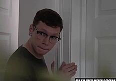 Grumpy step daddy takes stepsons mouth and ass