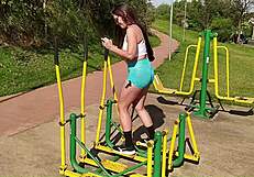 She heads to the gym in slutty clothes to tease guys