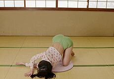 kawaii yoga girl stretches in costume