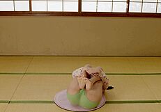 kawaii yoga girl stretches in costume