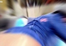 Denim beach ball humiliation leads to deepthroat popping doggy and double cum