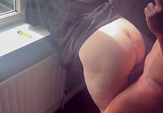 Risky window fucking a curvy hot student