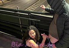 Wife gets fucked by two guys on bridge