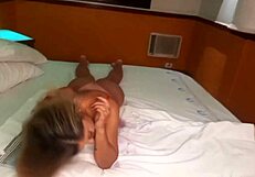 Blonde milf beats and cums on cuckold face