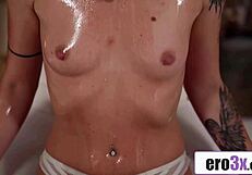 tiny brunette gets drilled deep on table