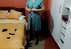 Stepmother getting dressed on film