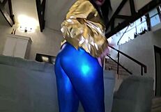 Shiny Cameltoe Tease Leads To Hard Spanking And Rough Doggy With Double Cumshot