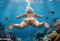 Stranger cum inside me creampie underwater chubby bbw naked swimming sea underwater by ai