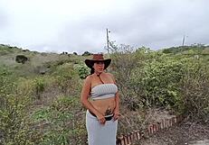 beautiful busty and big-assed milf stepmom fucks outdoors with the old farmer neighbor
