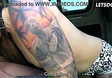 sloppy gagging blowjob in a van while she strokes the shaft
