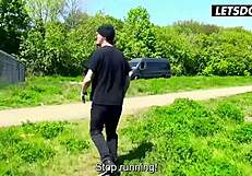 sloppy gagging blowjob in a van while she strokes the shaft
