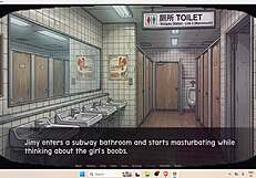 bored man gets sex in an underground subway bathroom