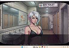 bored man gets sex in an underground subway bathroom