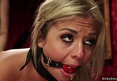 Busty Mistress Anal Fucks Two Tied Up Slaves