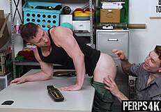 Guard catches peeper and fucks his ass