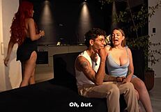 Bisexual threesome entertains me in kitchen