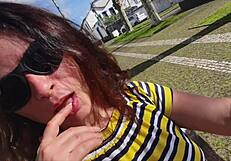 Young sucker spies on mommy outdoors and gets touched