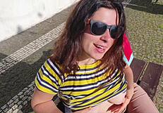Young sucker spies on mommy outdoors and gets touched