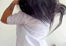 sexy schoolgirl 18+ gets creative with her huge dildo - alejandra palacios