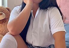 sexy schoolgirl 18+ gets creative with her huge dildo - alejandra palacios