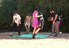 tropical gangbang of horny little 18+ slut akina asmus gets hard dp and total anal destruction under waterfall from four massive cocks