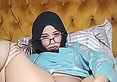 malay asian in hijab uses dildo deep
