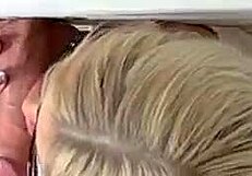Blonde slut sucks random guys cock in glory hole and fucks it