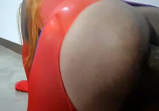 Oiled mexican fat ass trans asuka anal bred by big black dildo