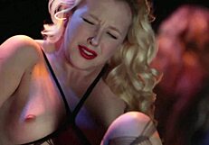 Busty samantha rone in body stocking fishnets plays with herself