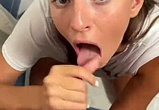 blowjob and sex quickie in wet clothes after cold shower with hot brunette teen 18+