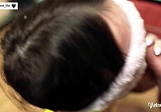 Big tits home alone and takes a monster cock in her throat andengage in a hand job