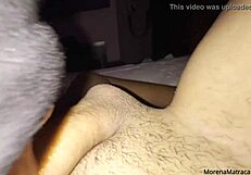 Black-haired beautiful woman with big lips performs blowjob and deepthroat of her life