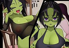 Goblin mama z velikimi joškami in ritjo vzame ogromen kurac creampie v anime hentai