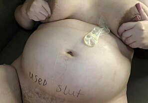 Big boobed amateur milf gets gangbang creampied by her cuckold husband