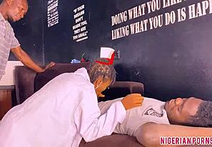 A big black cock has a blowjob from sexy nurse in a hospital setting