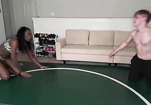 Paris love and Elis ataxx have an interracial wrestling match with an erotic twist